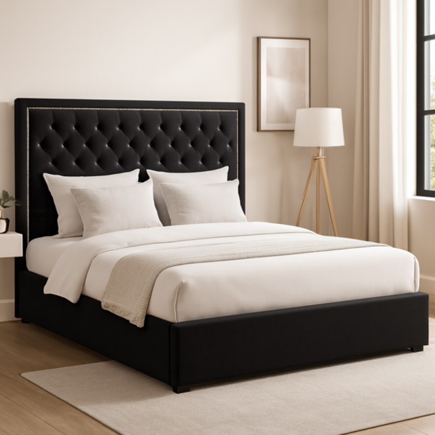 Łóżko L595 firmy Mebel Akimo z tapicerowanym, pikowanym zagłówkiem i solidną konstrukcją.