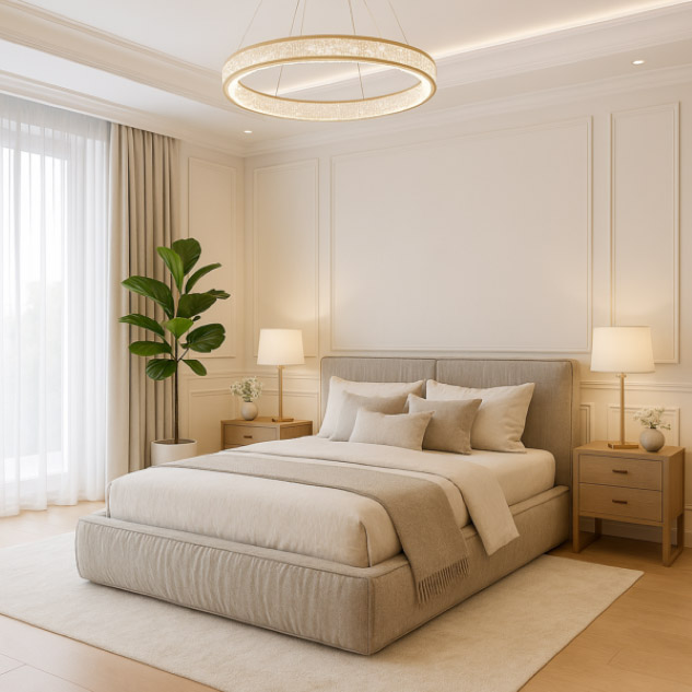 Łóżko L625 firmy Mebel Akimo z wysokim, tapicerowanym zagłówkiem i starannie dopracowanymi detalami.