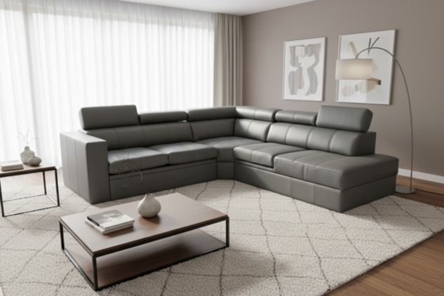 Narożnik M009 w nowoczesnym salonie, wykonany w rzemieślniczej jakości.